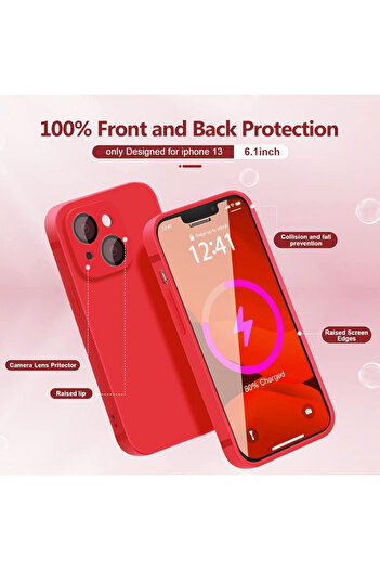 Apple Velvety silicone case for iPhone 13 with microfiber interior and camera protection - Red
