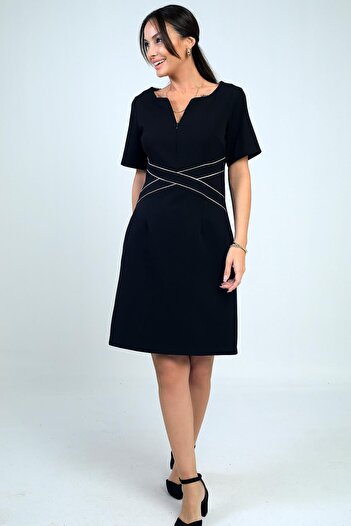 By Saygı Women's Self-Tie Tie-Front Zipper Detail Short Dress
