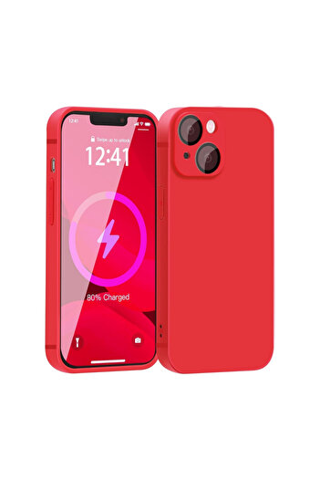 Apple Velvety silicone case for iPhone 13 with microfiber interior and camera protection - Red