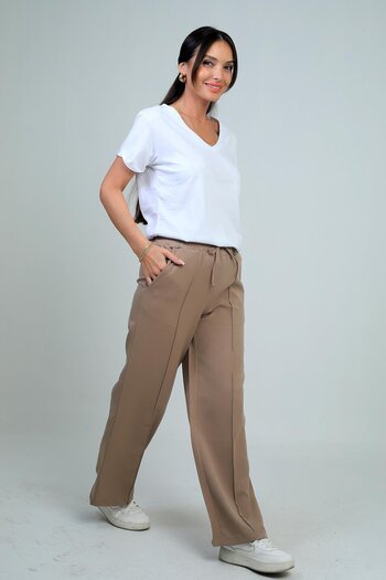 By Saygı Women's Elastic Waist Lace-Up Side Pocket Palazzo Pants