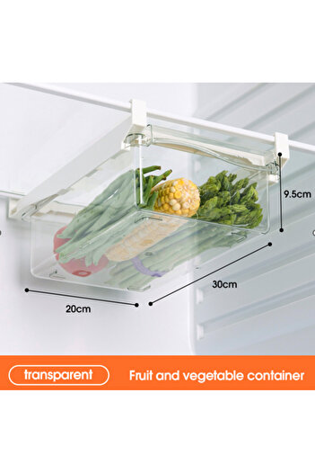 OEM Storage box, with stand, attaches to refrigerator shelf, Transparent