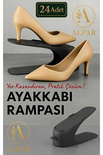 ALPAR 24 Pieces Black Shoe Ramp Space Saving Odorless Modern Shoe Organizer Shoe Stand
