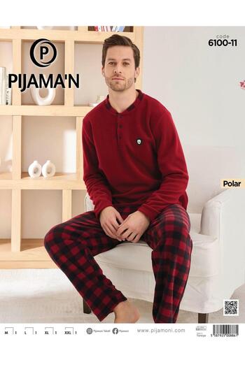 Pijamoni Ανδρικό Σετ Πιτζάμες Χειμερινό Φλις με Κουμπιά 6100/11,1 - 1 Τεμάχιο