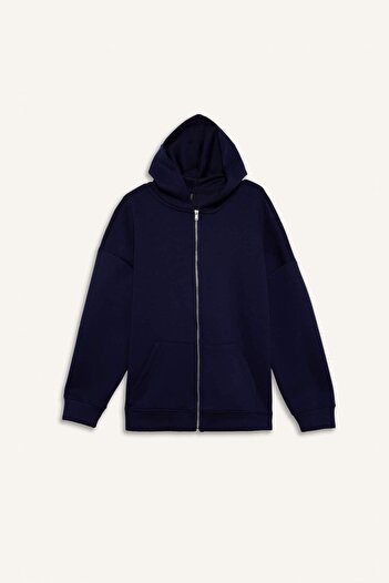 DeFacto Oversize Wide Fit Hooded Scuba Diver Fabric Zippered Sweatshirt C6871Ax25Au