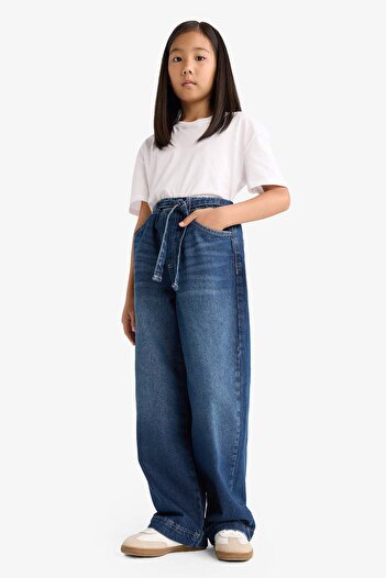 DeFacto Pantaloni de blugi pentru fete, cu talie elastică, cu potrivire largi, G2949A825WN