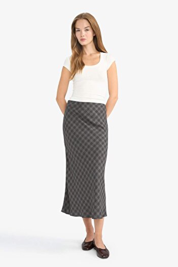 DeFacto A Form Checkered High Waist Viscose Midi Skirt G5213Ax25Wn