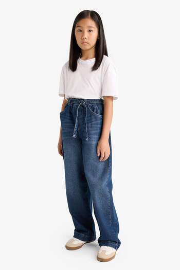 DeFacto Kız Çocuk Wide Baggy Fit Beli Lastikli Jean Pantolon G2949A825WN