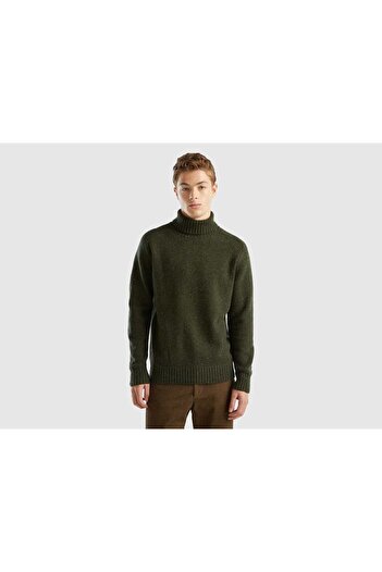 United Colors of Benetton Mens Solid Ribbed High-Neck Sweater
