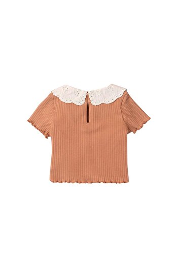 Gingersnaps Girls' Ribbed Blouse with Lace Collar