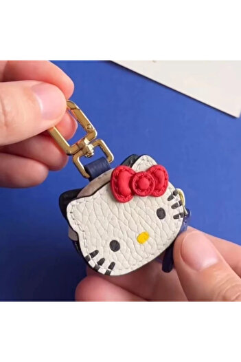 Miniso A Vintage Leather Hello Kitty Keychain Pendant Accessories Kawaii Charm Japanese Hello Kitty Bag Pe.
