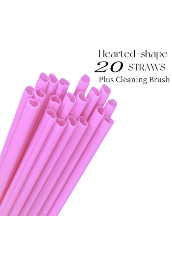 Choice 20PCS1Brush Eco-Friendly Cute Pink Heart-Shaped Straws Drinking Reusable Plastic Tube for Romantic P