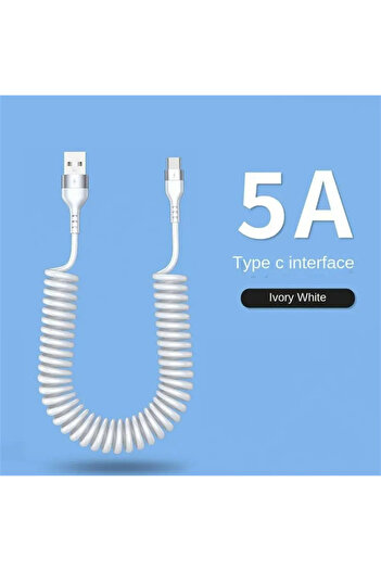 Choice 1m White 66W 5A Fast Charging Spring Data Cable Retractable USB Type C Cable For Huawei Xiaomi Redmi