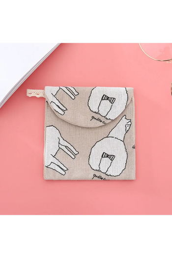 Choice Grey camel Cute And Clear Cartoon Cotton And Linen Sanitary Napkins Storage Bag, Sanitary Napkins St