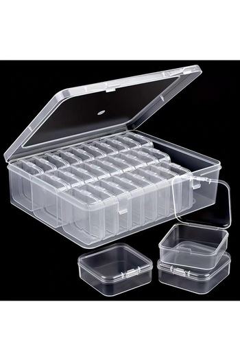 Choice 1 Box 30 small boxes Transparent Plastic Jewelry Box with Buckle Closure Large Capacity 30 Compartme