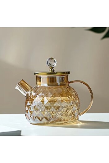 Choice 1000ML 1/1.8L Tea Pot High Borosilicate Glass Cold Water Kettle with Lid and Filter Amber Heat Resi