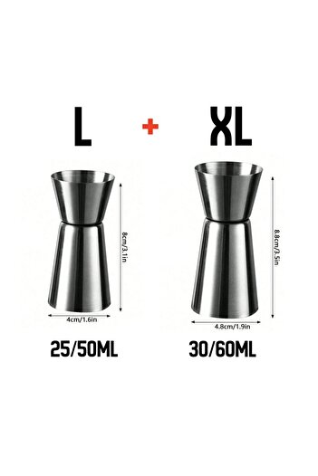 Choice L and XL 2pcs Stainless Steel Measuring Cup Cocktail Shaker Peg Measurer Jigger Dual Shot Drink Alco