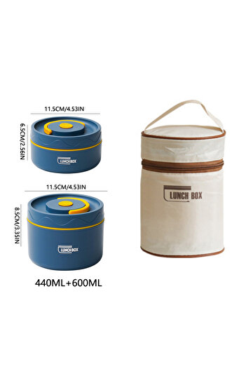 Choice 2pcs-blue 304 Stainless Steel Insulated Lunch Box with Storage Bag Portable Double-layer Covered Lun