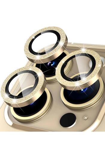 Choice 16 Pro - 16 ProMax Gold Glitter Diamond Rhinestone Metal Camera Tempered Glass For iPhone 16 Pro Max