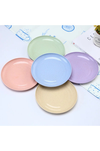 Choice 5 colors-S 5 PCS Nordic Wheat Straw Plate Fruit Plate Vegetable Plate Plastic Bone Spitting Plate Dr