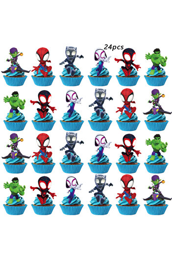 Miniso 24pcs Spidey and His Amazing Friends Cake Topper、Cupcake Toppers ， Birthday Decorations，Theme Party