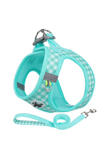 Choice S Green Kitten chest Strap Fresh plaid kitten leash anti-break Adjustable reflective pet chest strap