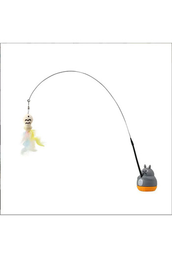 Choice GRAY 360-Degree Rotating Cat Teaser Toy with Dragon Totoro Design Steel Rod Fish Head with Bell for