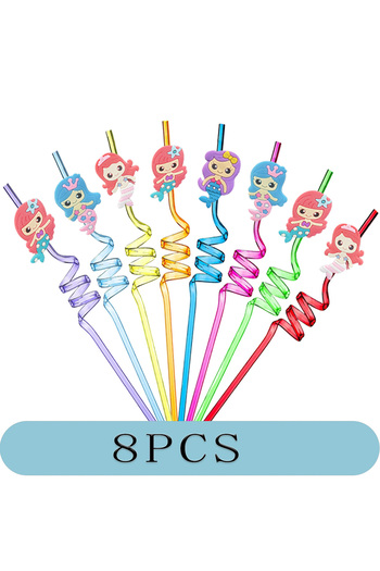 Choice 8PCS Mermaid 8-24PCS Curly Colored Reusable Children's Straws, Mermaid, Rainbow, Little Mary Straws