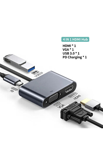 Choice 4 IN 1 USB C To HDMI-Compatible VGA Type-C Digital AV Multiport Adapter Thunderbolt 3 Converter To 4