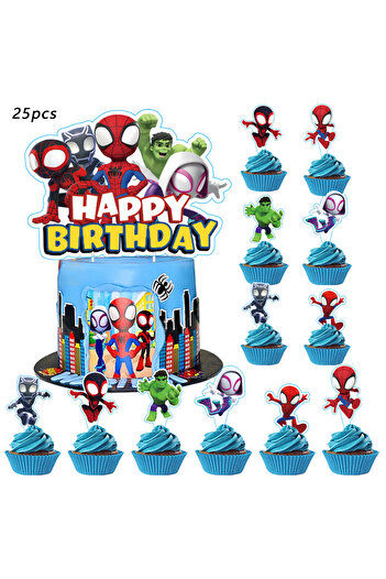 Miniso 25pcs Spider Man and His Amazing FrieCake Topper、Cupcake Toppers， Birthday Decorations,Theme Party S