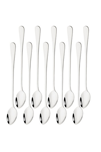 Choice Silver 10P Silver Long Handled Teaspoon Juice Coffee Stirring Stainless Steel Cutlery Spoon Ice Crea