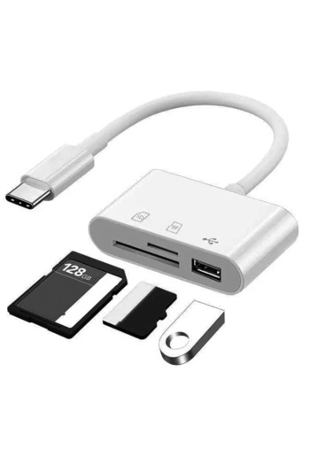 Choice White USB-C to SD Card Reader for iPhone iPad,3-in-1 Multiport Adapter with USB Port, for MacBook Ai