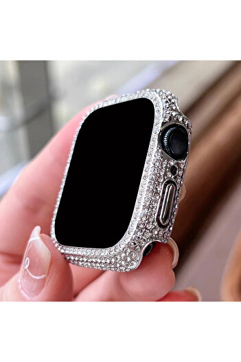 Choice 44mm Silver No Watch 1pc Rhinestone Decor Tempered Glass Screen Protector Watch Case For Apple Watch