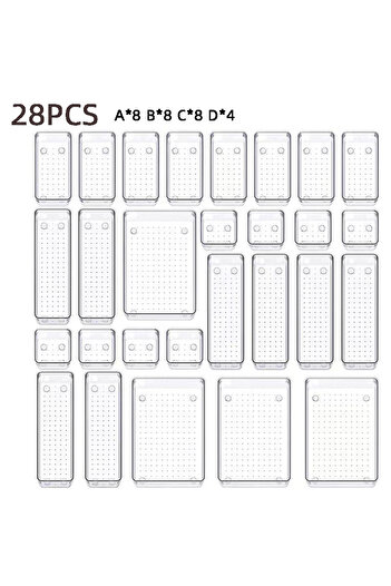 Choice Transparent-28Pcs 25-piece Visual Drawer Storage Box Set Transparent Compartment Multi-functional De
