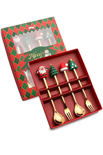 Choice red-4pcs-B 2/4/6Pcs Christmas Fork And Spoon Set,Stainless Steel Creative Tableware,Coffee Tea Desse