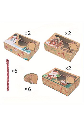 Choice 18pcs 18pcs Christmas Cookie Gift Box, Kraft Paper Candy Packaging Box, Christmas Party Gift Box, Re