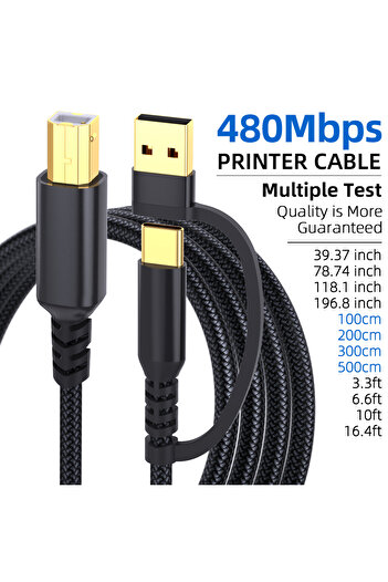 Choice 1m 1PC USB ACB Black LAIHONEN USB B to USB C USB A Printer cable Type C Printer Cord Nylon BraidedWi