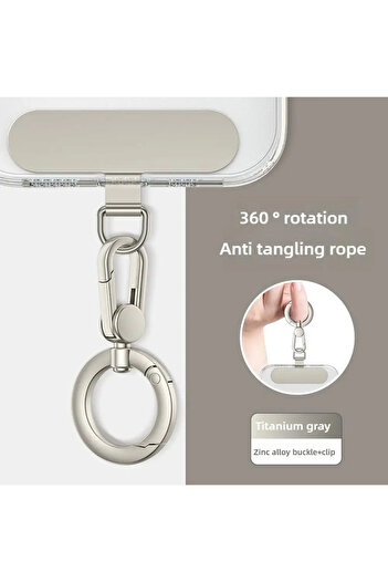 Choice Silver / Gray Metal Phone Lanyard Gasket Patch Rotatable Metal Buckle Hanging Steel Clip Card Cord T