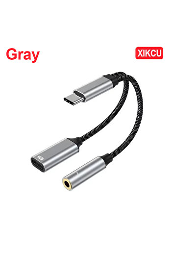 Choice رمادي XIKCU 2 في 1 USB C إلى 3.5 مم محول سماعة الرأس والشاحن منفذ USB C PD 3.0 إلى مقبس صوت Aux F