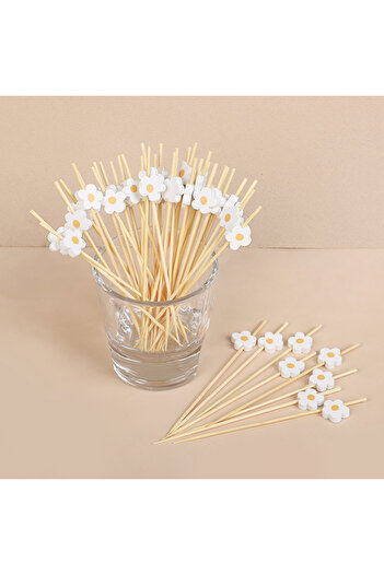 Choice 100Pcs 100Pcs Daisy Flower Bamboo Food Picks Disposable Dessert Fruit Forks Kids Birthday Party Wedd