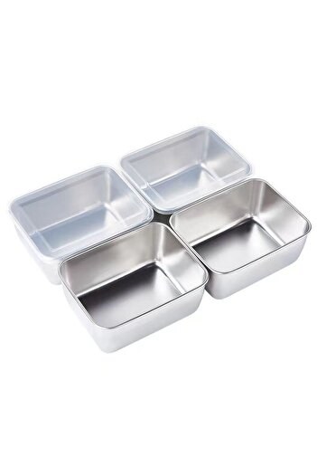 Choice 4pcs Thickened Square Plate Stainless Steel Rectangular Food Storage Pan With Lid Commercial Dish Tr