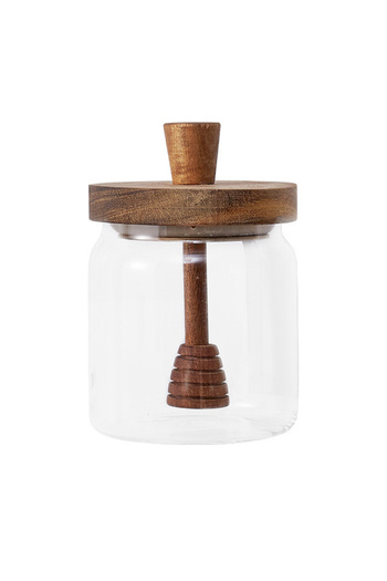 Choice Default Glass Storage Bottles Honey Jars with Dipper and Lid Wide Mouth Honey Containers Syrup Dispe