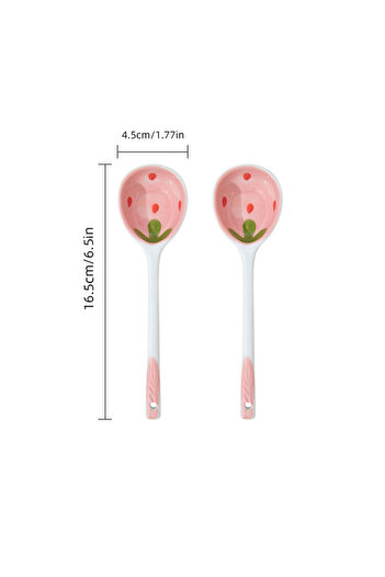 Choice Pink 2PCS Kawaii Strawberry Ceramic Soup Spoon Cute Korean Ice Cream Hand Painted Coffee Dessert Lon