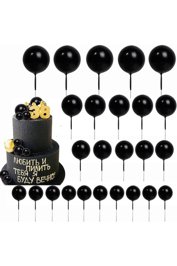 Choice 25pcs black 25pcs Gold & Black Ball Cake Topper Foam & Pearl Material for Anniversary Baby Shower Bi