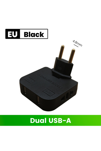 Choice محول شاحن 4 في 1 أسود من الاتحاد الأوروبي 2USB 180 درجة 4.8 مم محول قوابس الاتحاد الأوروبي/الولايات المتحدة USB/T