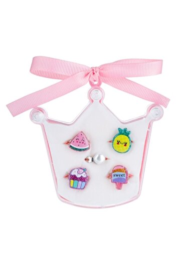 ANTBRO Set Kids Rings, Summer Model, Multicolor, 5 Pieces, Watermelon Shape, Pineapple, Pearl, Cupcake, Ice