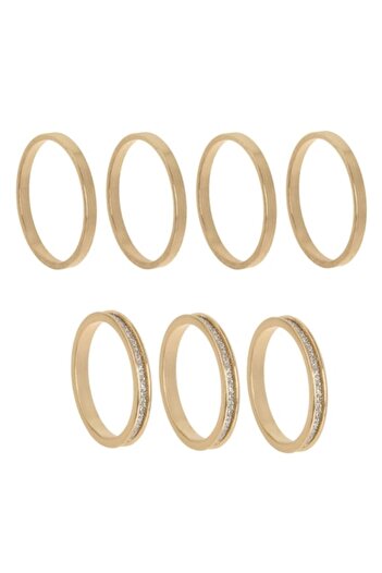 ANTBRO Set Rings Language of Jewels, Wedding Band Model, Golden Color, 7 Pieces, Strass Women