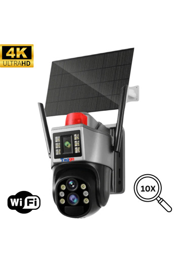 Taggo 4K Dual-Lens Solar Surveillance Camera with 10X Zoom & WiFi Connectivity