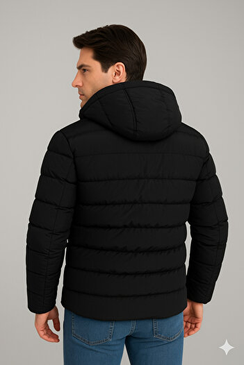 blayn jeans Erkek siyah içi polar Kapüşonlu Şişme günlük ve spor Mont | Kışlık, Rahat ve Suya Dayanıklı
