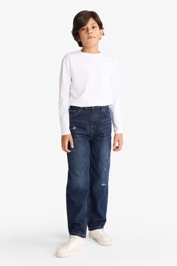 DeFacto Boy's Loose Fit Ripped Detail Straight Leg Jeans G3069A825Wn