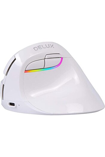 Delux M618 mini wireless and bluetooth mouse for left-handed users, 4000 DPI, RGB lighting, 5 buttons, White
